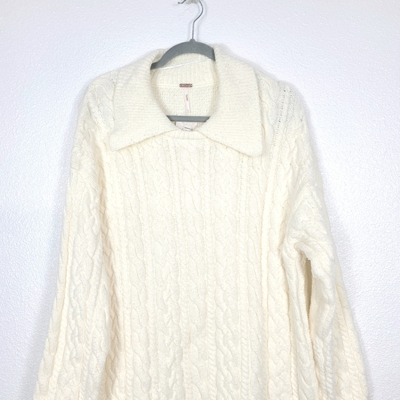 FREE PEOPLE Laurel Cable Knit Chunky Moonglow Ivory Sweater - Picture 4 of 13